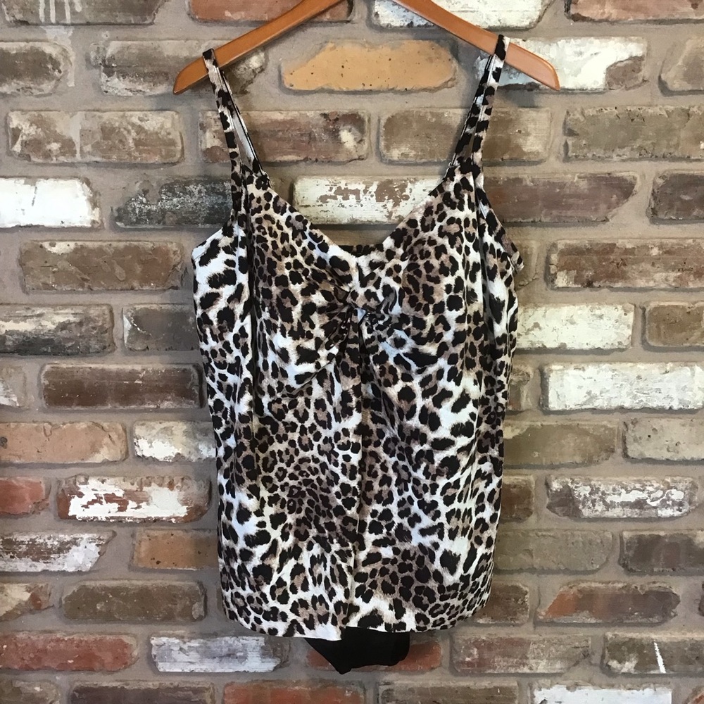 SWIM SOLUTIONS Women's Leopard Knotted Flyaway One-Piece Swimsuit 20 NEW - Picture 3 of 7